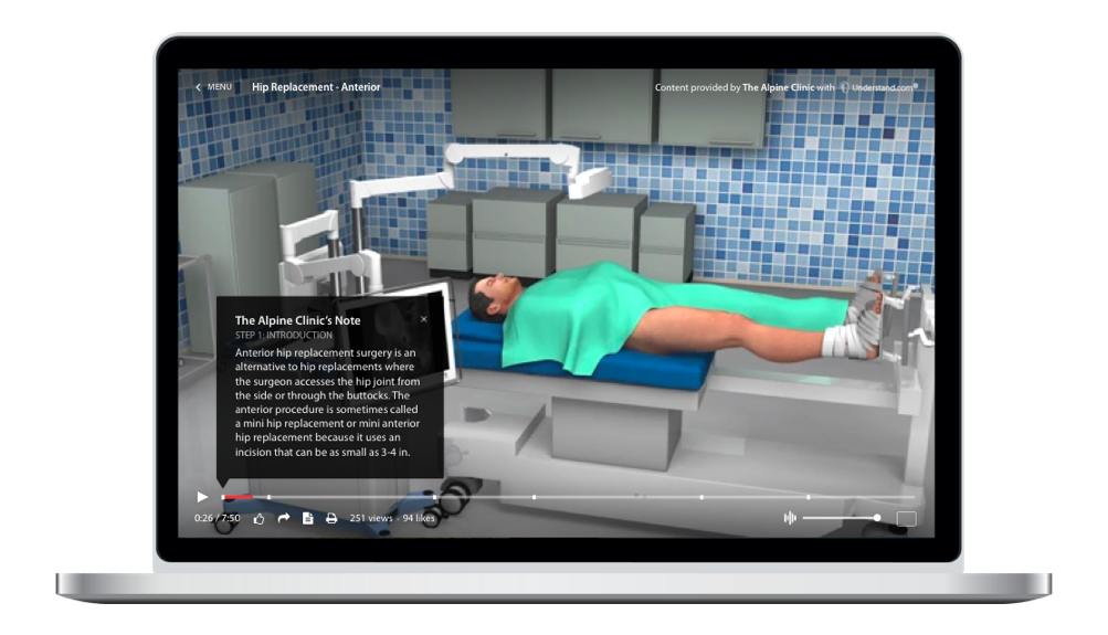 laptop showing a customized Orthopaedics Animation Library